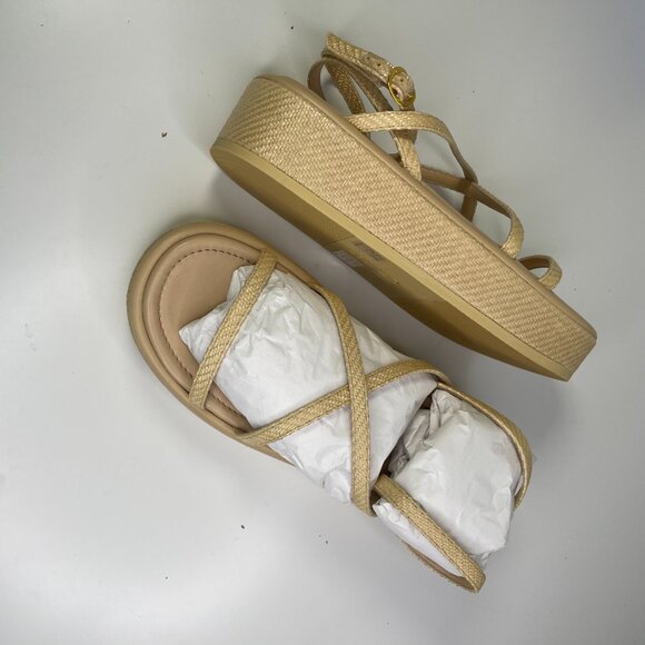 Stuart Weitzman Tan Wheat Fia-Fine Raffia Summerlift Platform Sandals Size 9B - Picture 2 of 10